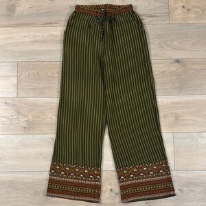 Umgee Green and Orange Striped Boho Wide Leg Pull on Pants